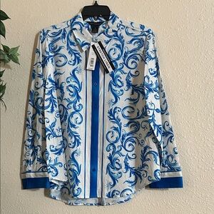 Investments Blue and White Patterned Shirt